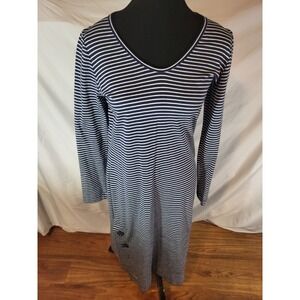 Liz Alig Nautical Blue & White Stripe Maxi Dress Size Small